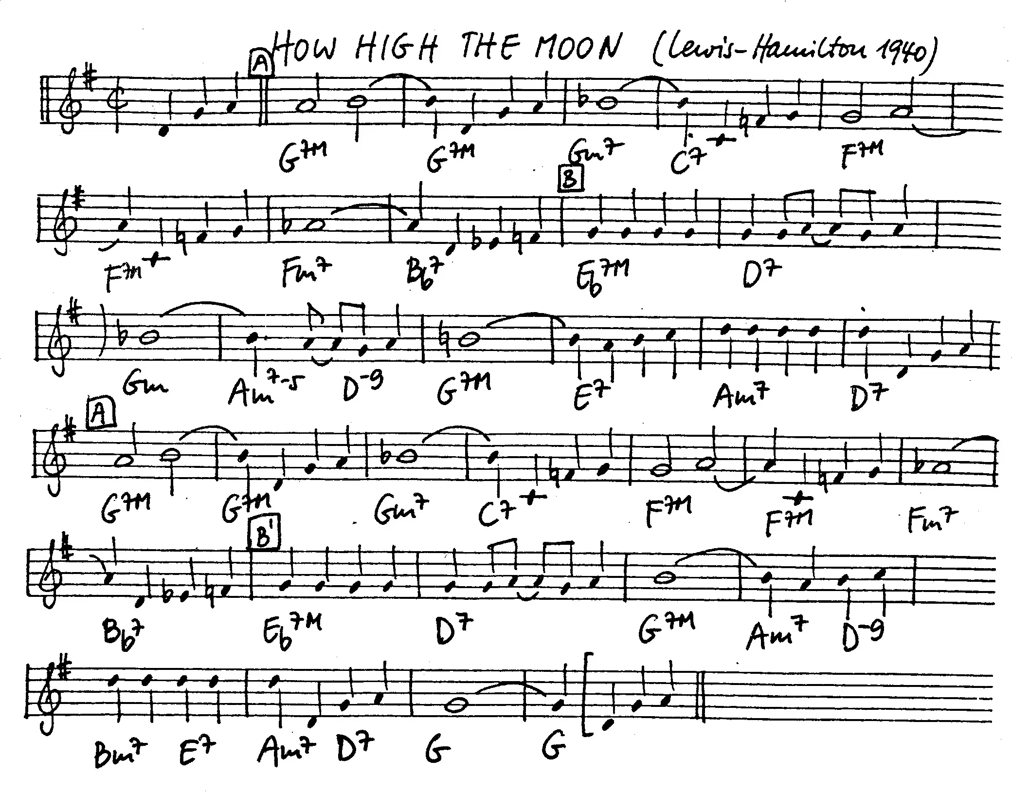 how high the moon free jazz leadsheet - Courtesy of the Jungle Jazz Band